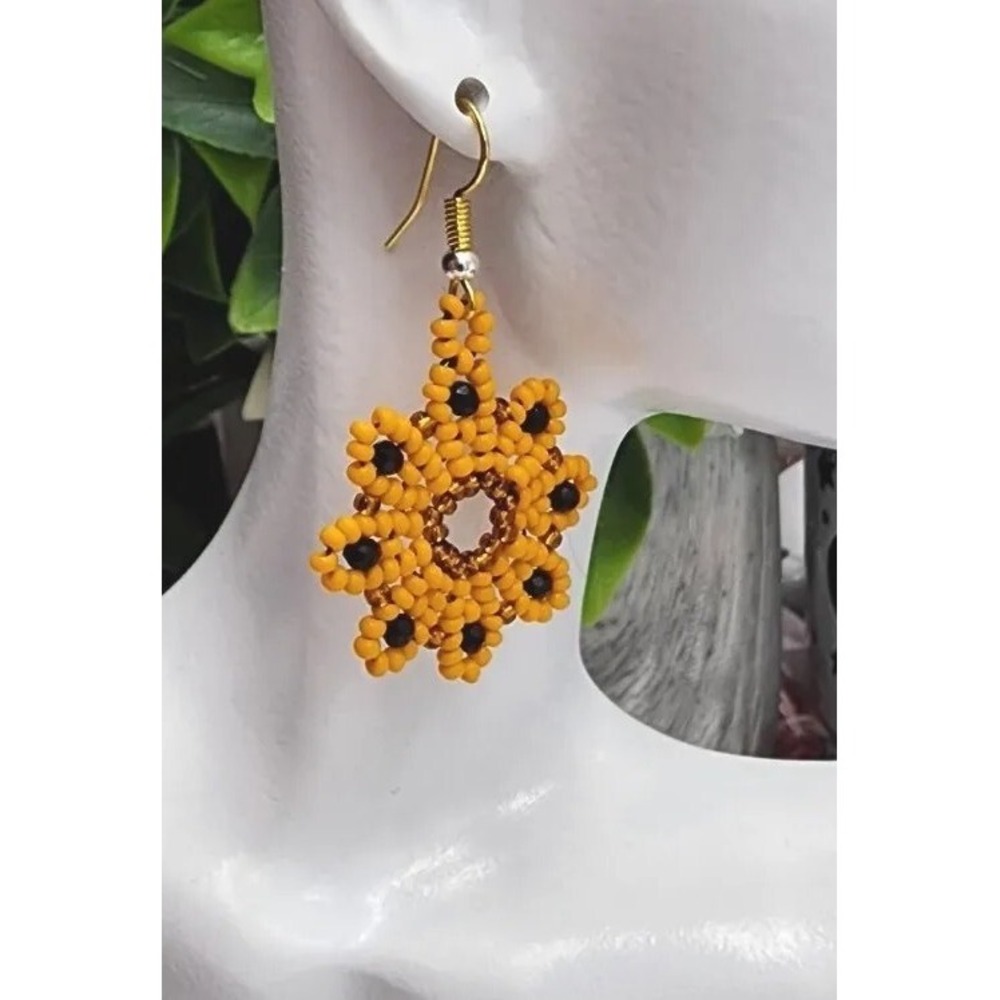 Small Handmade Sunflower Earrings. Long 1.5"